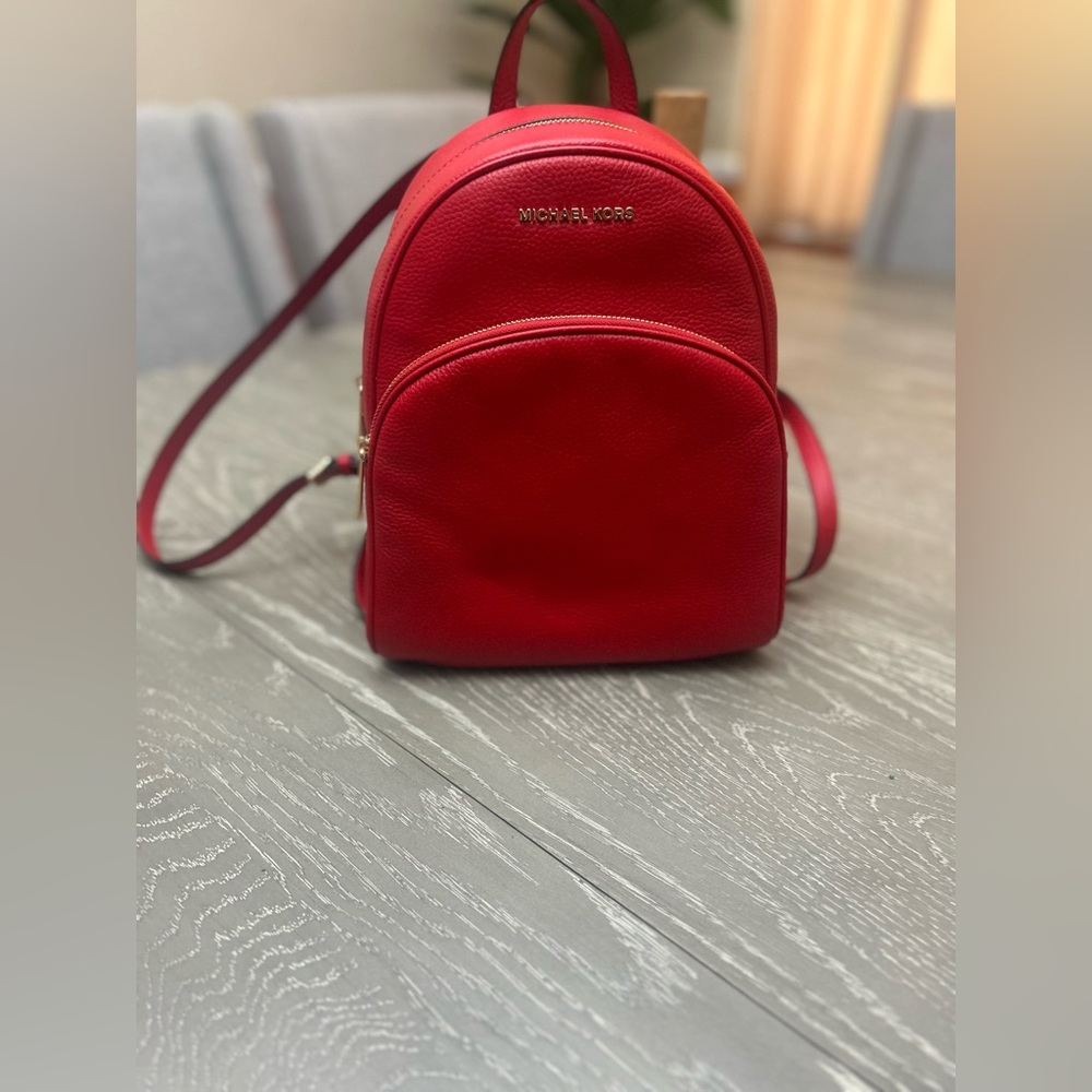 Michael Kors Bright Red Pebbled Leather  Backpack